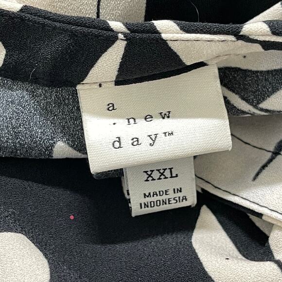 a new day Button Up Shirt Dress XXL Black Beige Floral Long Sleeve Loose Fit - Picture 7 of 8